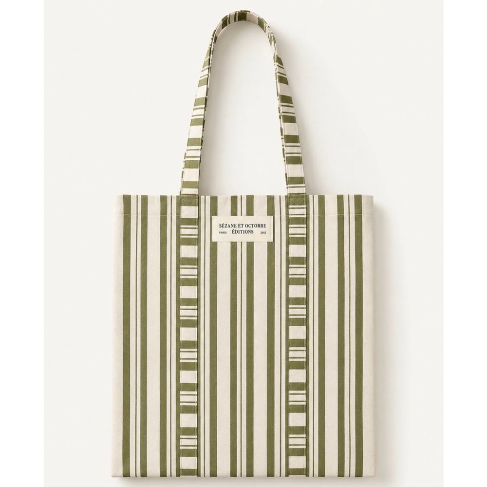 Sézane Green Striped Tote New